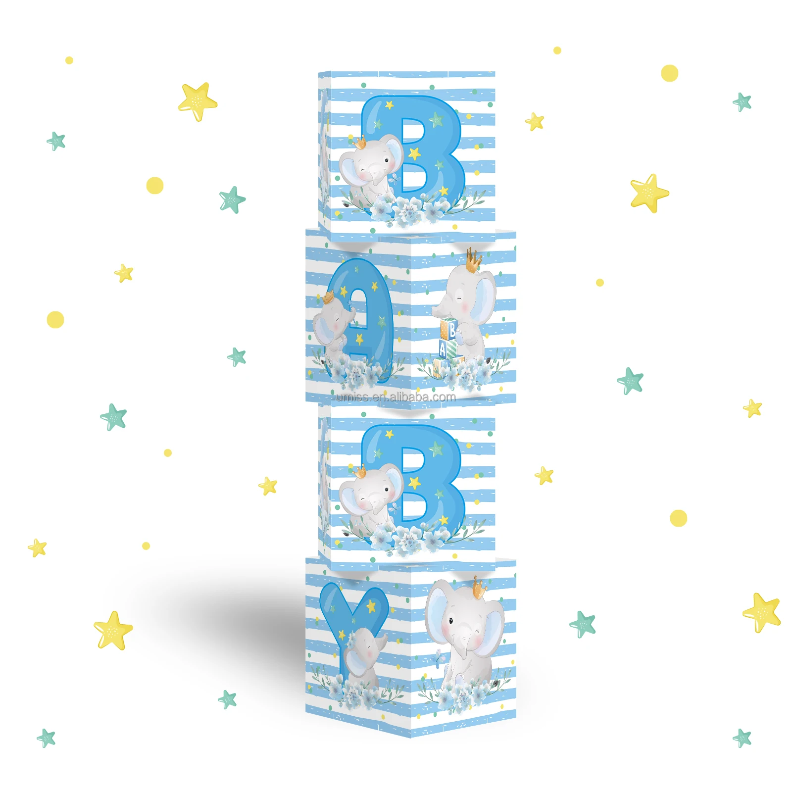 Umiss boy elephant baby column paper boxes  baby shower decorations for party supplies