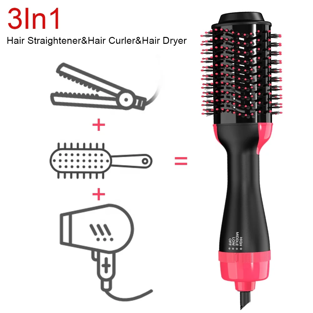ihongSen Hair Brush Private Label Hot Air Pick Electric Comb One Step Hair Dryer Fast Hair Straightener Brush Hot Air Brush