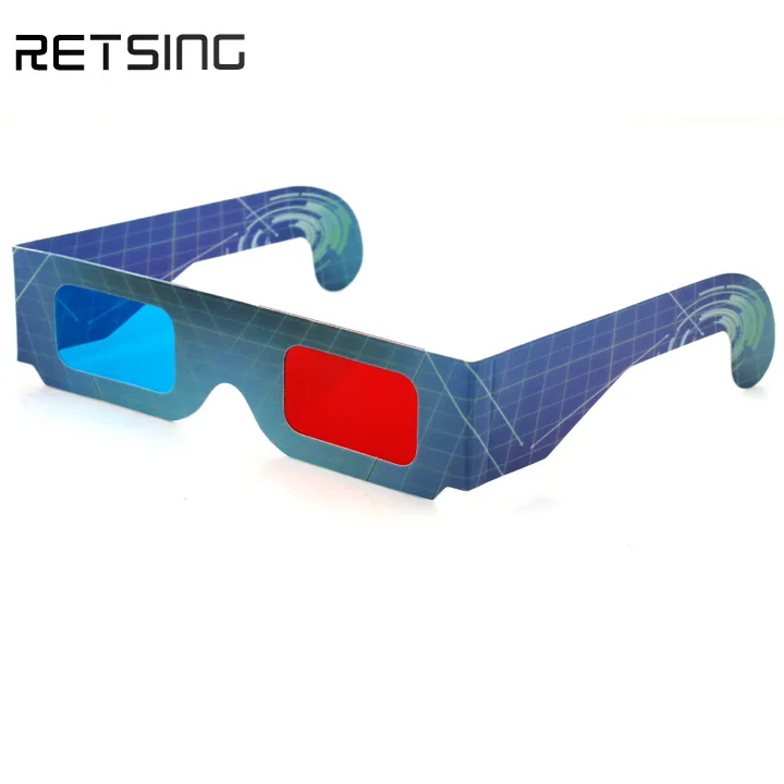 Wholesale paper 3D red and blue glasses custom cardboard 3d movie glasses double white square frame folding glasses