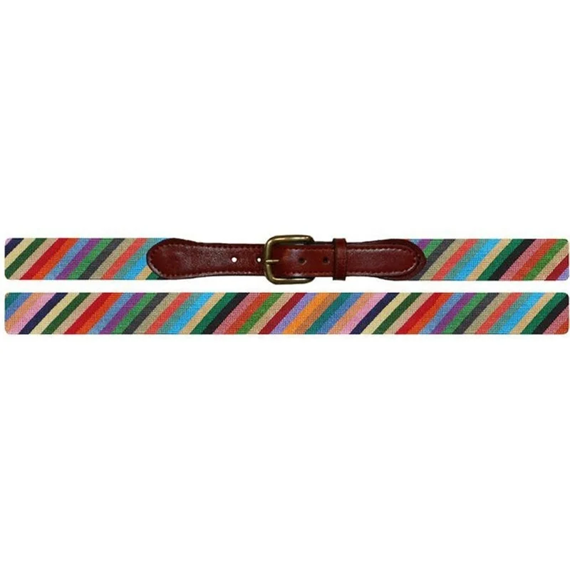 Fancy Parsons Stripe Ladies Cowhide Genuine Leather Needlepoint Belts