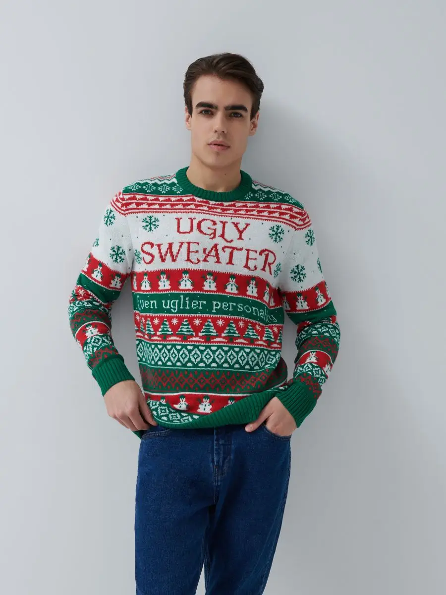 Ugly Christmas Sweater for Men 100% Acrylic Fabric Long Sleeve Round Neck Knitted Pullover Jumper Custom Logo
