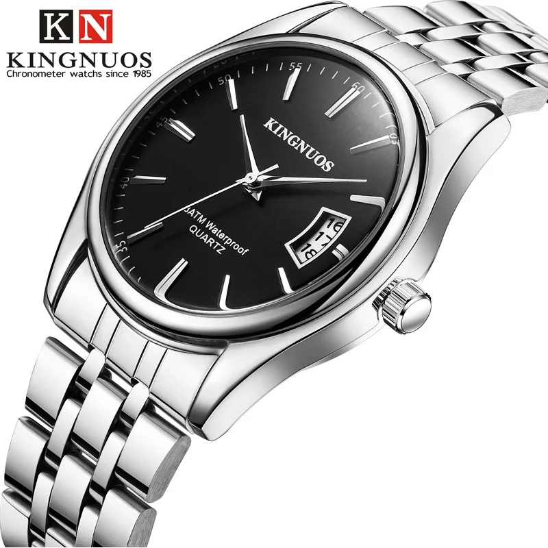 OEM ODM Kingnuos 1853 New Stylish Leather Band Stainless Steel Men Calendar Waterproof Wrist Watch Quartz