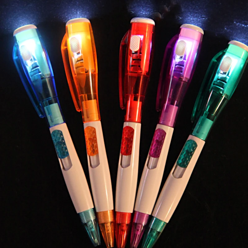 wholesale Promotional Gift LED pocket torch mini led light Up flashlight with clip Laser luminous esferos Ballpoint Pen with led