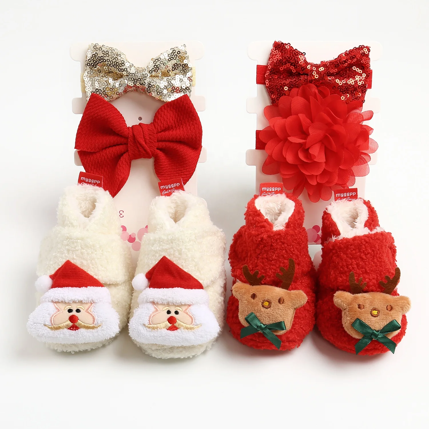Lovely Holiday Infant Newborn Toddler Girls Headband Gift Set Baby Christmas Shoes