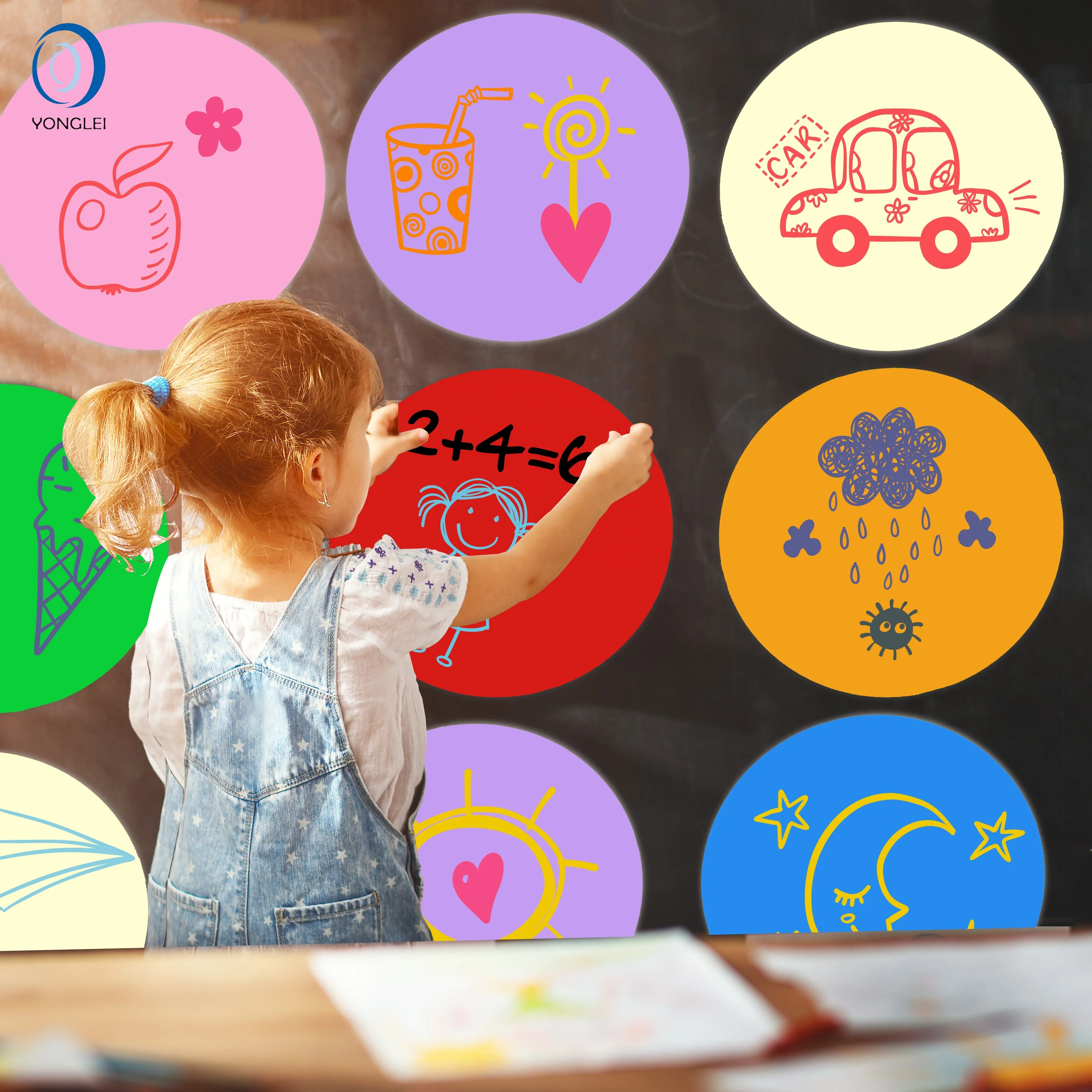 
DS1.1-3A2 Dry erase table top writing board dry erase circle removable dry erase sticker 