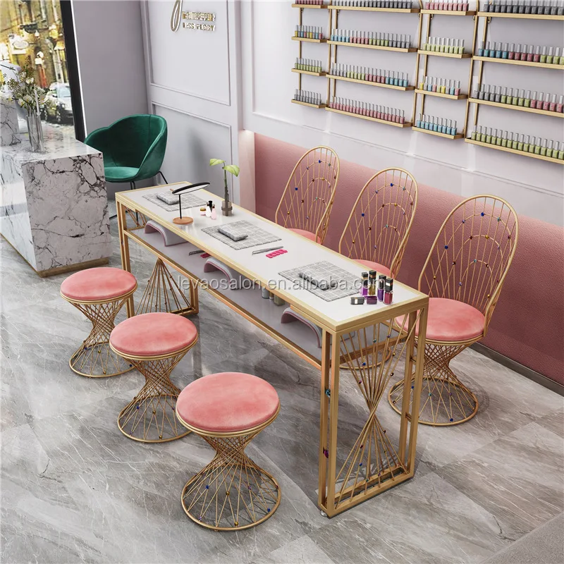 Wood Painting Black Manicure Table And Chairs For Nail Bar Furniture