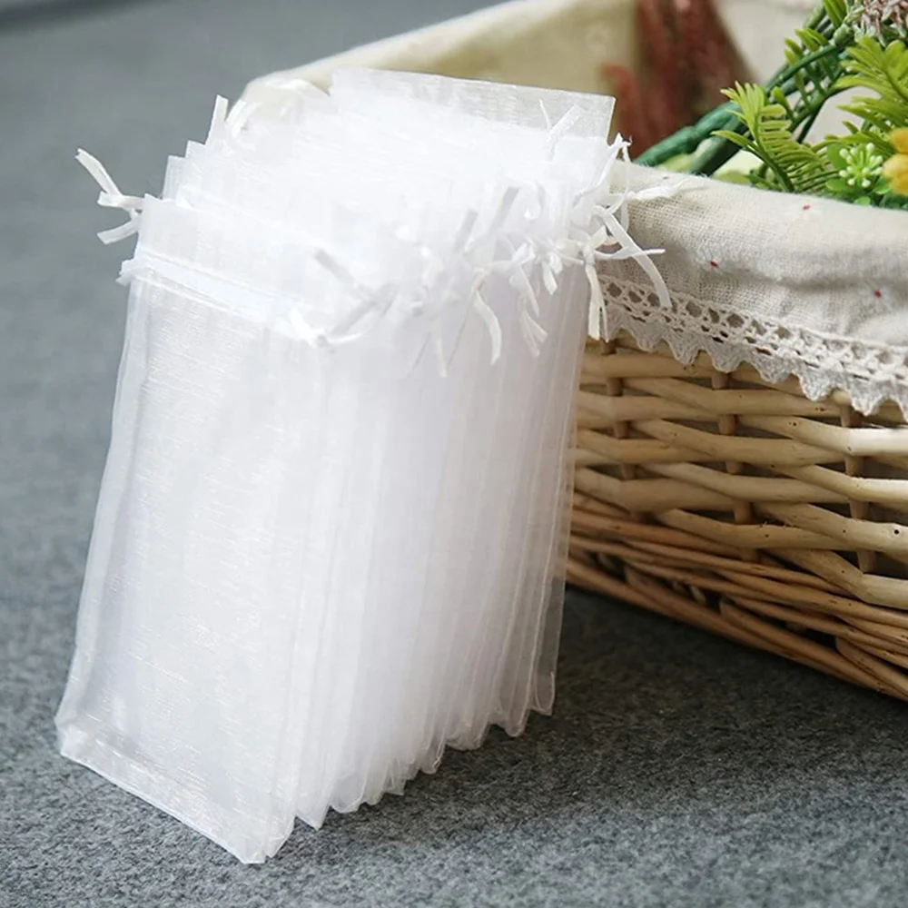 Wholesale Cosmetic Stock Custom Print logo Drawstring Organza Gift Bag Jewelry bag