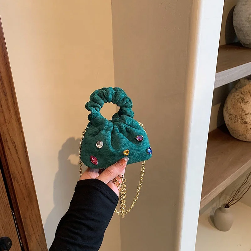 Autumn and Winter New Niche Korean Style Clouds Leather Velvet Colored Diamond Mini Children Crossbody Crossbody Lipstick Small