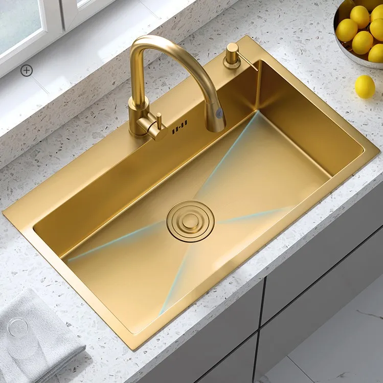 2022 Modern Simple Factory suppliers Wholesale Gold undermount 304 Stainless Steel Nano Kitchen Sink
