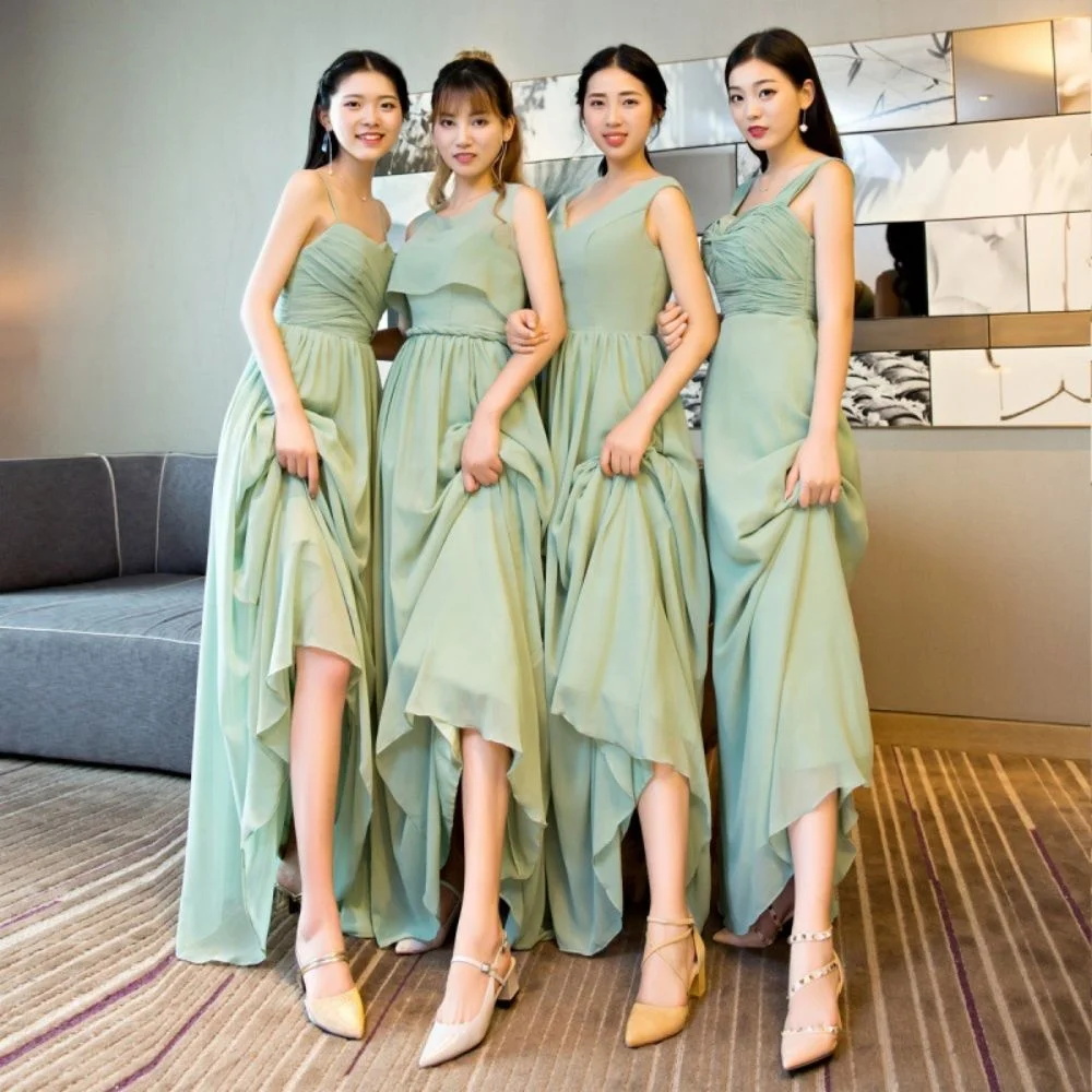 Light Green Elegant Dress Women Wedding Party Long Bridesmaid Dresses Plus Size Chiffon Custom Made Bridesmaids Dresses 2022