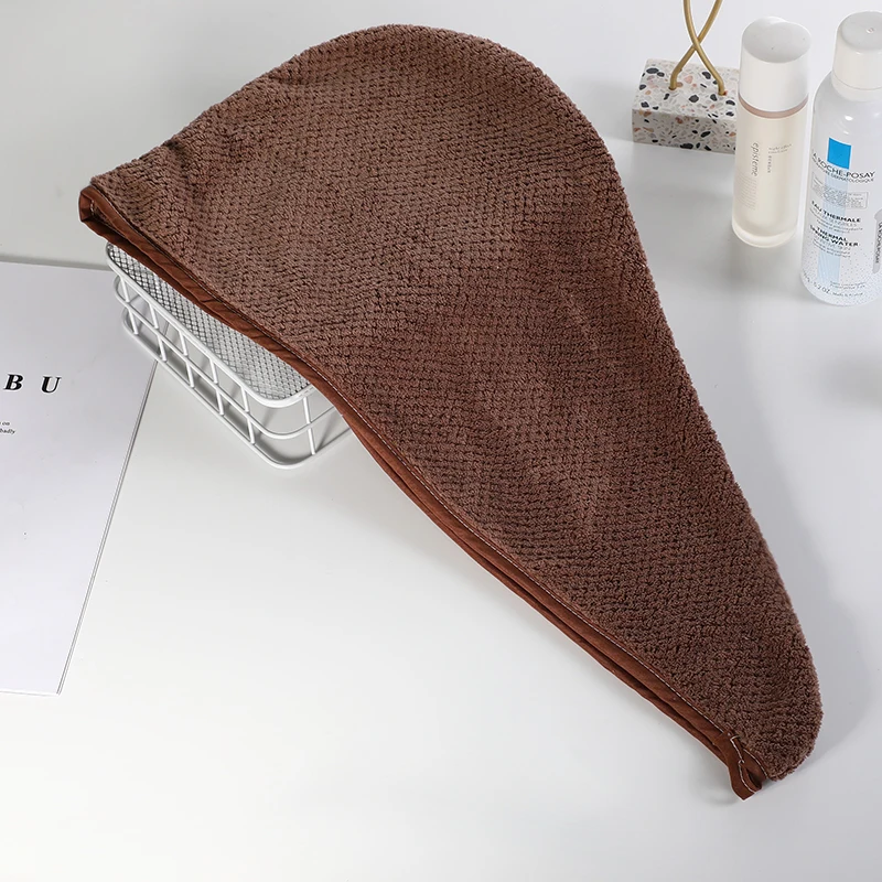 Custom Microfiber Hair Towel Wrap Coral Velvet Cotton Hair Drying Towel Turban Bath Hat With Button