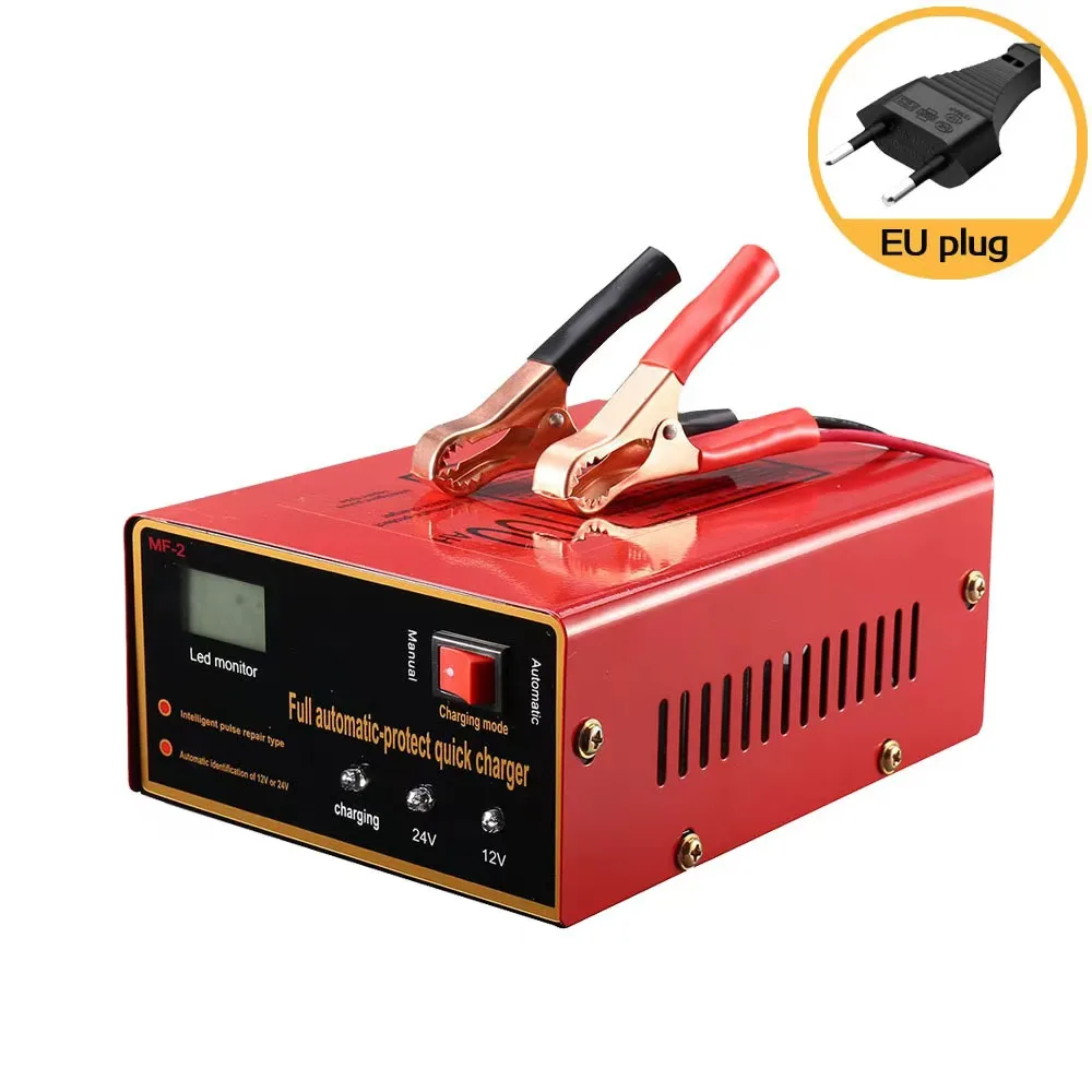 12V/24V Intelligent Pulse Repair Charger 10V Lithium Battery Full Automatic Car/Motorcycle Battery Charger US/UK/EU/AU Plug