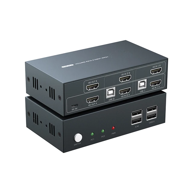 Superior Quality HDMI KVM Switch Dual Monitor 2 Ports Hot Key 4K@30Hz EDID KVM Switches