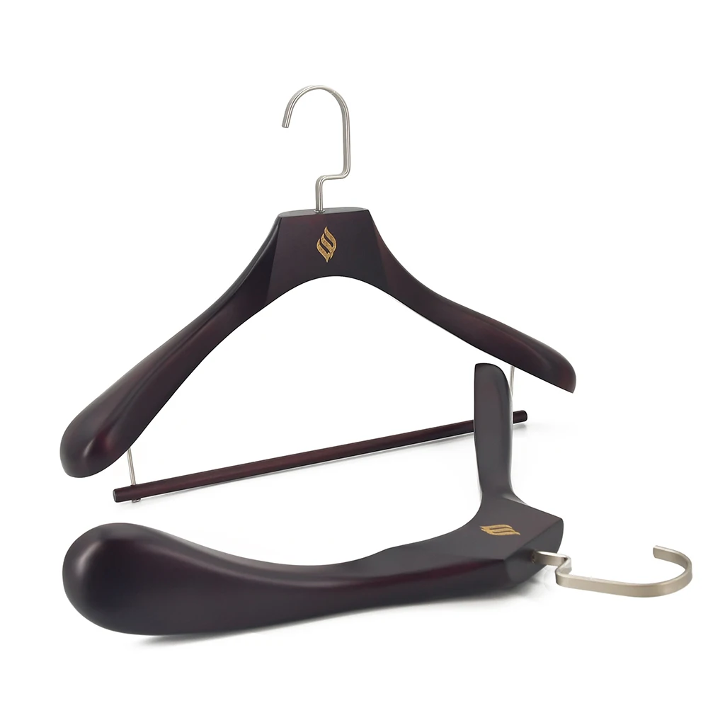 Custom Hanger with Logo Hotel Luxury Antique Locking Bar Wooden Coat Hanger