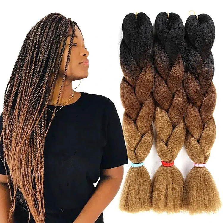Wholesale Synthetic Hair 3 Tone Super Jumbo Hair Braids Yaki Texture Ombre Ultra Expression Braiding Hair Jumbo
