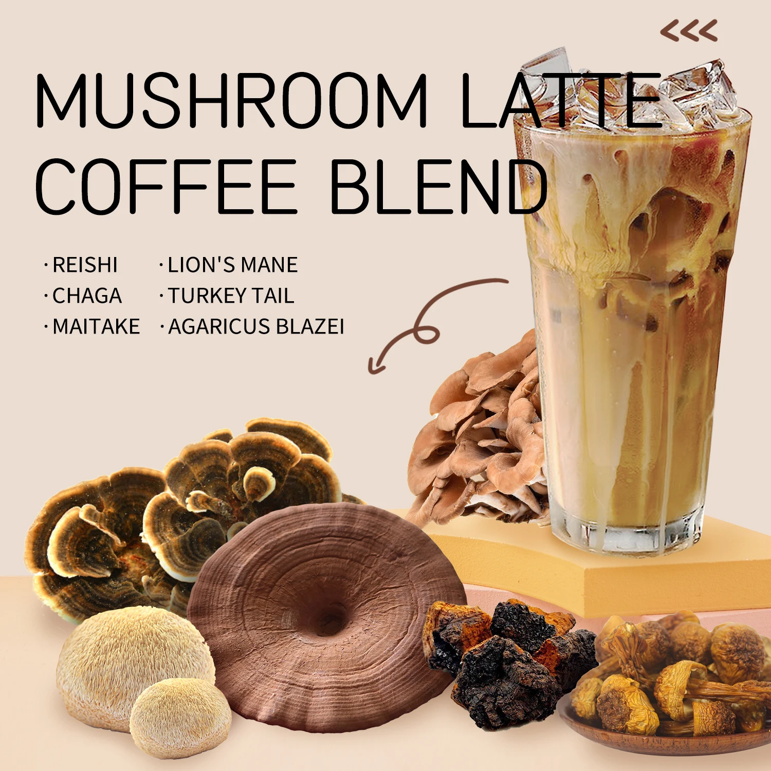 Ganoderma Coffee 100% Organic Certified Multi Mushroom Blend Instant Coffee Cafe Latte with Rich Flavor Smooth Texture Perfect
