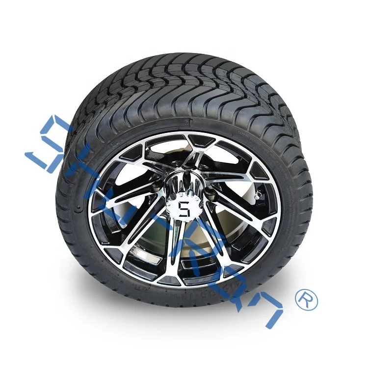 215/35-12 inch Golf Cart Machined/ Glossy Black Wheels and Street Tires