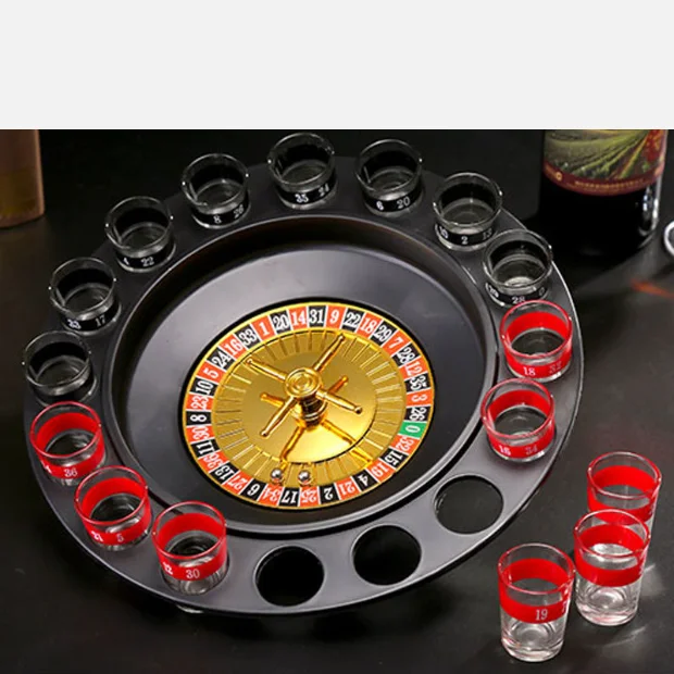 Factory Wholesale 16pcs Russian Drinking Roulette Game Tray Karaoke Party Roulette Game Glass Cup Turntable