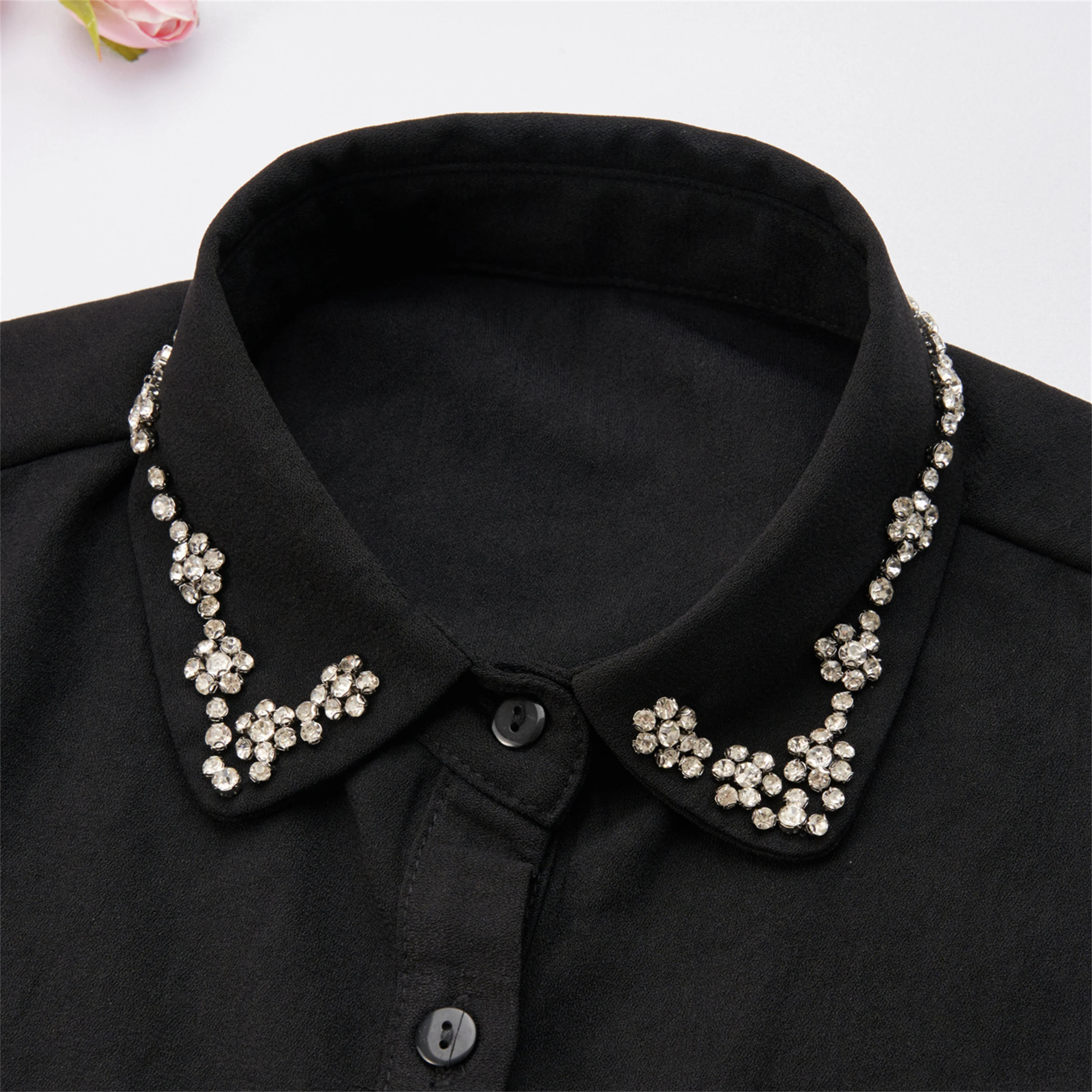 New Design Black White Hand Sewn Rhinestone Floral Accessories False Shirt Collar For Women