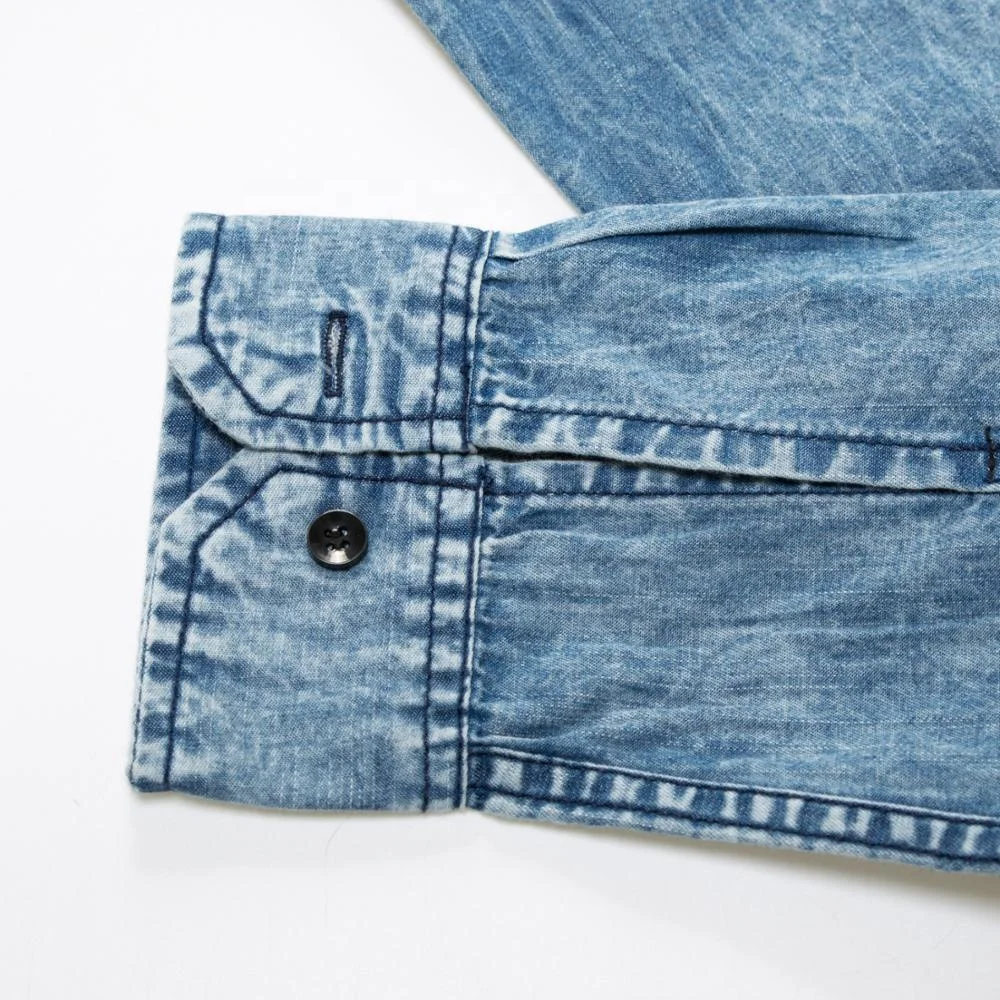 Hot Sale Formal Style 100% Cotton Slim Long Sleeve Business Denim Jean Shirt For Mens
