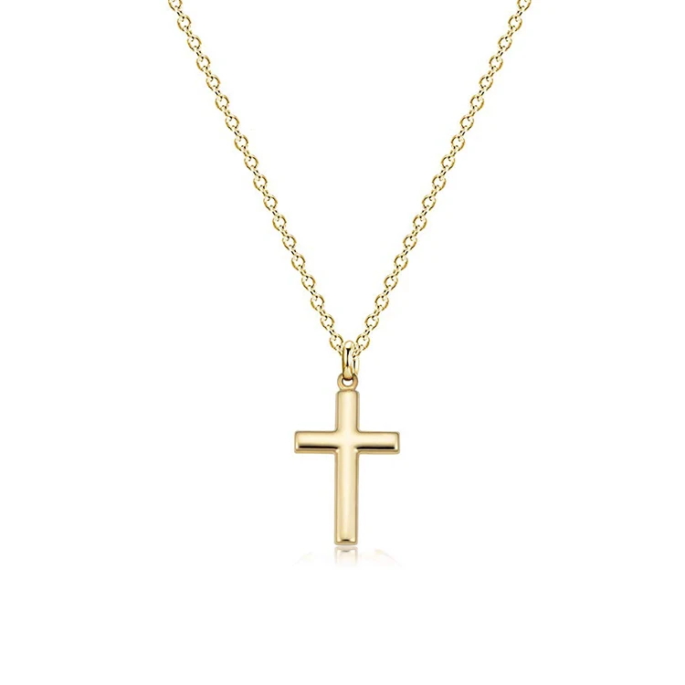 
Wholesale 14K 18K Solid Gold Pure Gold Tiny Faith Cross Pendant Necklace Jewelry 
