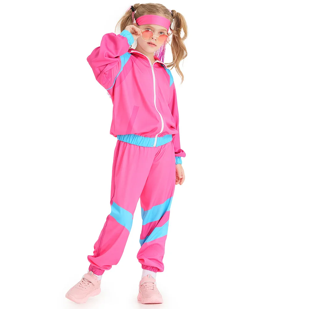Halloween Party Hippie Fantasia 80s 90s Costume for Kids Children Disco Cosplay Disguise Boys Girls Carnival Vintage Costume