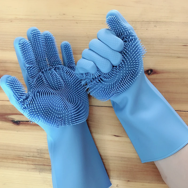 
Factory wholesale colored thickening silicone cleaning brush scrubber rubber household pot washing gloves for kitchen 
