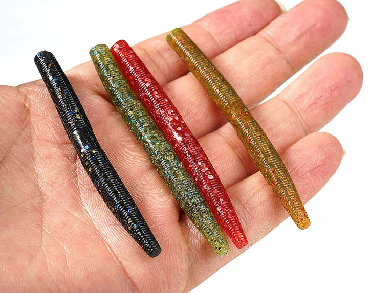 CASTSOON Newbility 8cm/2g  10.5cm/4g Glitter Fluorescent Soft Plastic Lures Bass Fishing Senko Grubs Worm Bait Fishing Lure