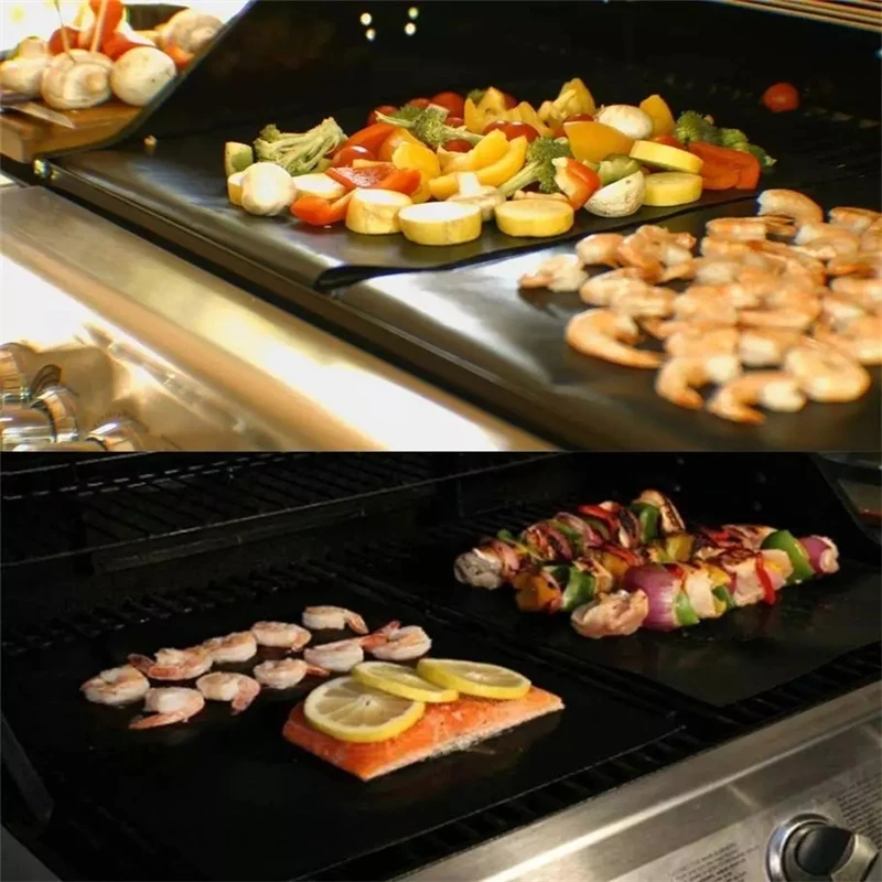 Square Non-stick Lacquer Baking Mat Reusable 40*33cm PTFE Fireproof Barbecue Mesh BBQ Grill Mats