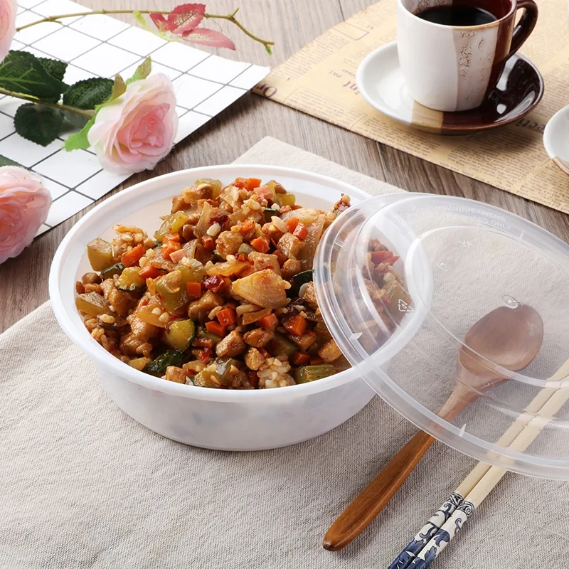 25oz/725ml Microwavable Disposable Plastic Container Packing PP Plastic Meal Prep Containers with Clear Lids