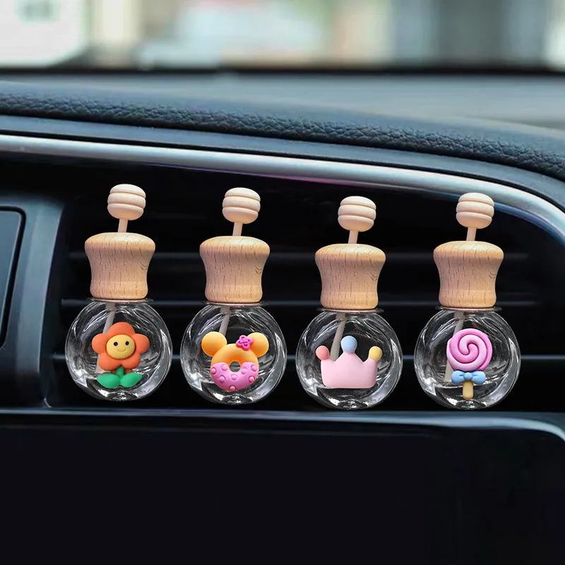Car Fragrance Empty Glass Bottle Cute Car Air Freshener Bottle Perfume Clip Air Vent Outlet Aromatherapy Essential Oils Diffuser
