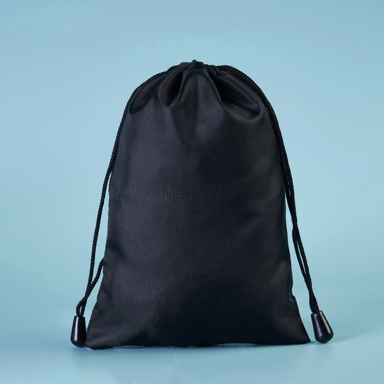 Cheap small black nylon mesh drawstring bag with custom logo