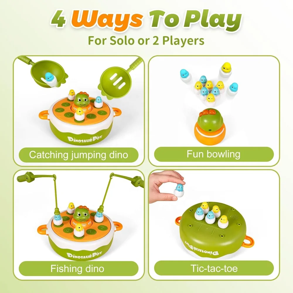 4 в 1 динозавр всплывающая настольная игра магнитный Вертушка для рыбалки вращающаяся музыкальная установка ловушка прыжков игрушка боулинга крестики-носочки