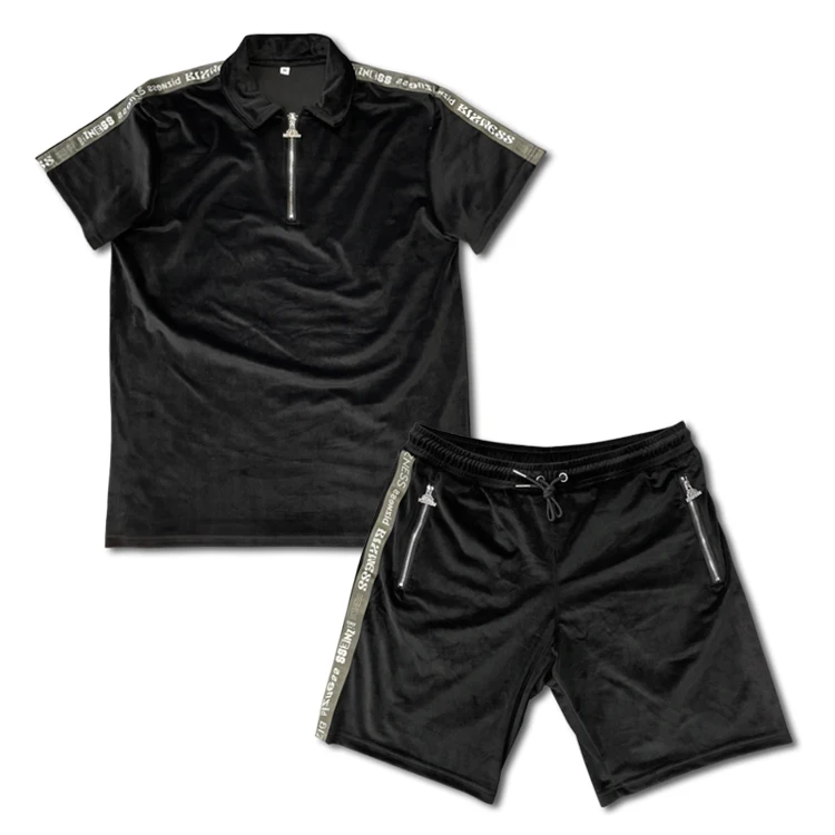 Custom Embroidery Logo Design Shorts Velour Suede Men Tracksuit