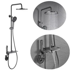 2022 New Designer Exposed Gray Color 4 Push Button Piano Key Shower Faucet Mixer Set With 10 Inch Rainfall Shower Head