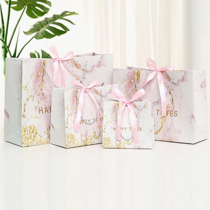 wholesale custom  sterilization marble pink  bag paper gift shopping packaging colorful craft paper bag with handle
