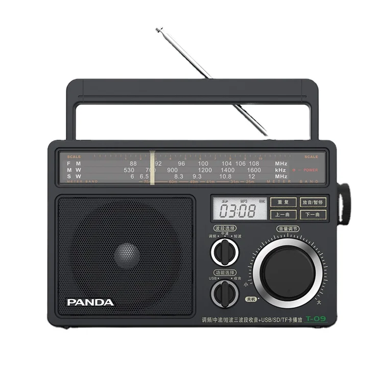 
T-09 Senior Desktop radio receiver with SD USB MP3 retro style radio fm semiconductor large knob nostalgic full band radio 