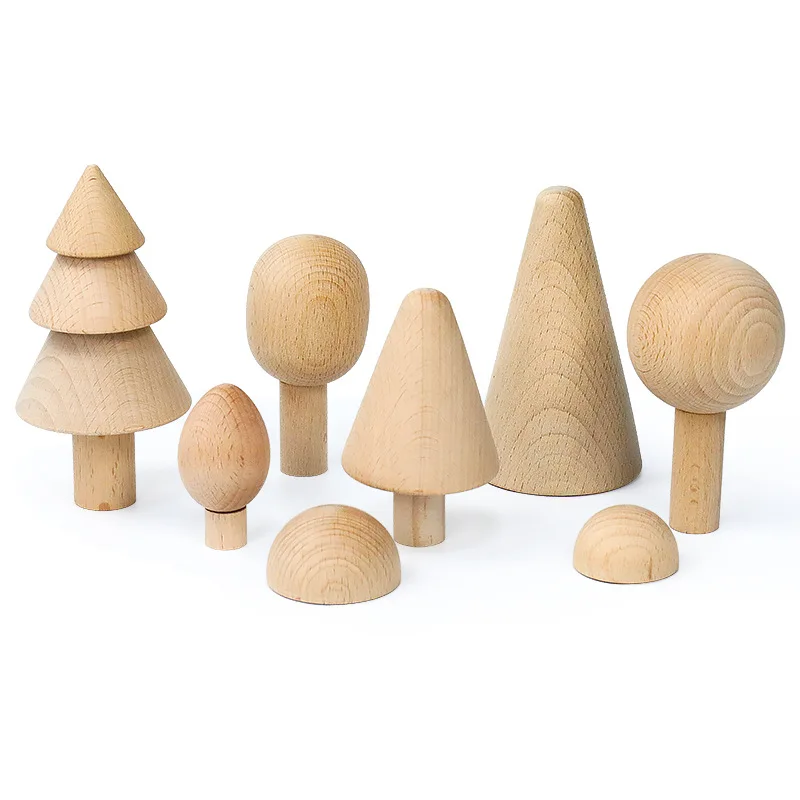 Natural Peg Dolls Set Evergreen Forest Trees Beautiful Craft Wooden Building Blocks Wooden Toy for Kids