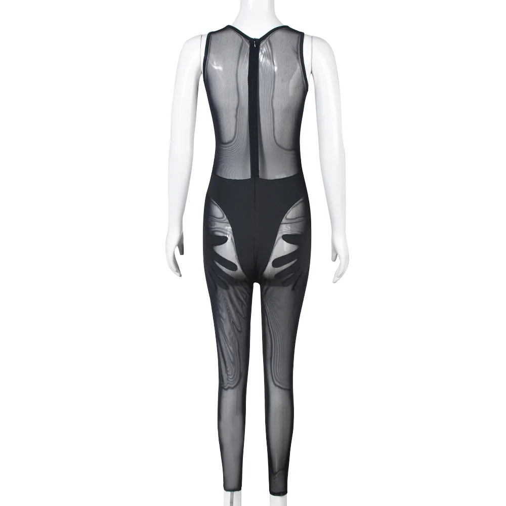 2023 New Arrivals Sleeveless Sexy Hollow Out Pattern Palm Rompers See-through Mesh  Bodysuit For Women One Piece Tight Jumpsuits
