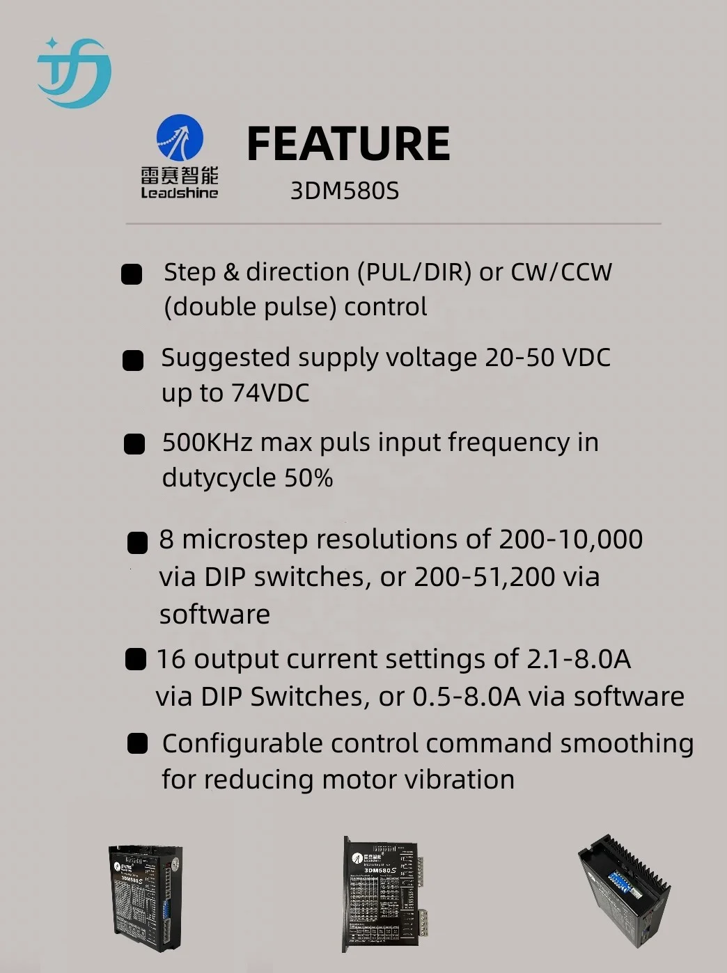 Flythrough 1.2 degree 3 phase NEMA 23 stepper motor driver  or stepper motor controller  3DM580  3DM580S 3DM583 3ND583B 3ND583