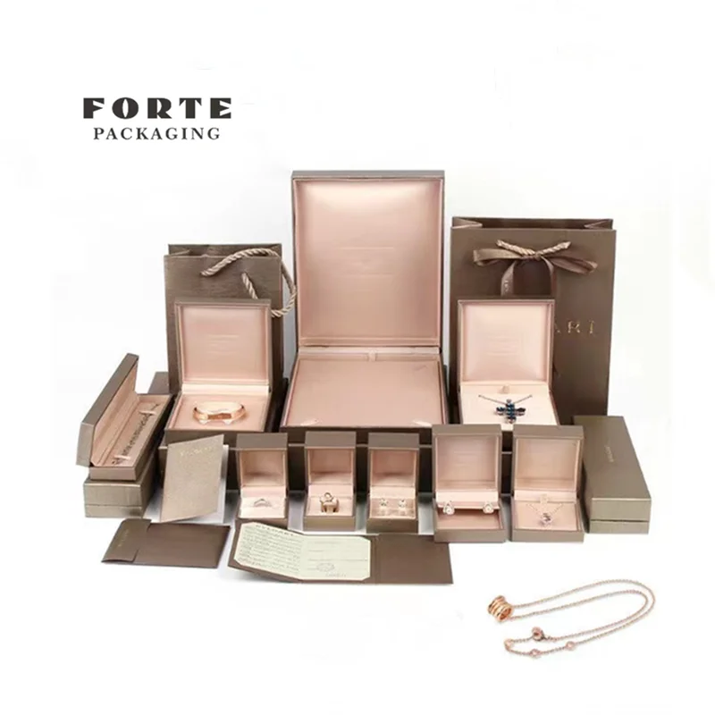 FORTE custom hand made Luxury gold PU leather  bangle Box ring bracelet earring jewelry box