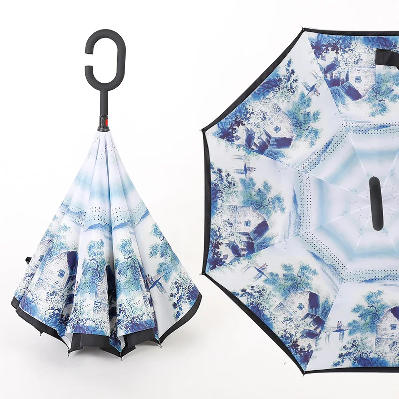 
C-type reverse umbrella with long handle and straight pole large double car umbrella gift advertising umbrella 