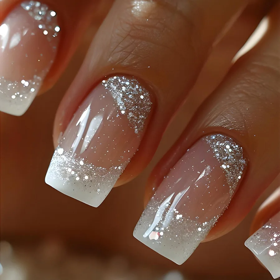 Wholesale artificial nail fake medium length square/coffin-type pressed polish fake nail design French style