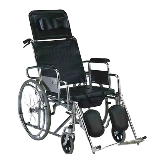 Home care hospital elderly foldable wheel chair height adjustable manual wheelchair with wheels foot rest and commode