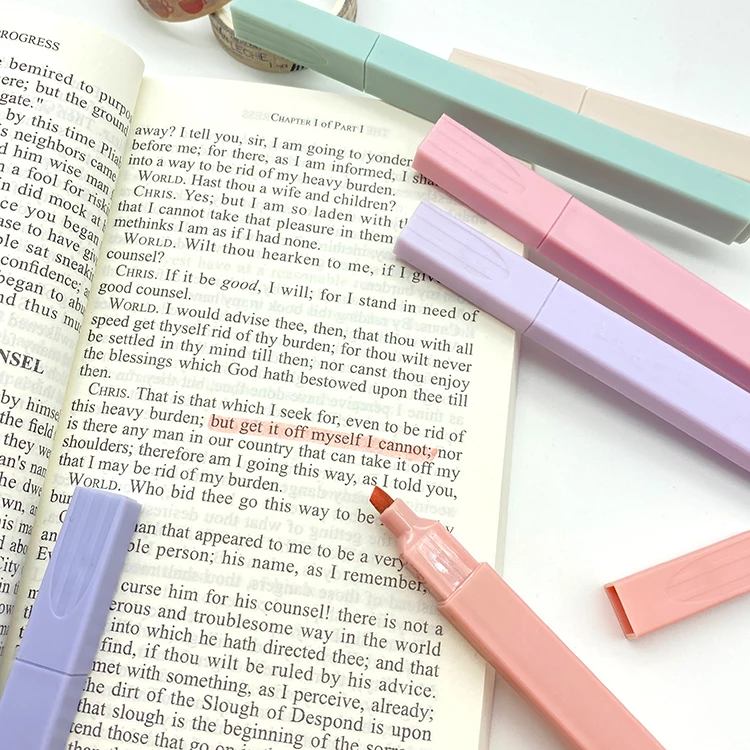Factory wholesale custom 6 8 12 24 pcs bible pastel aesthetic highlighter pen set non-toxic no bleed square marker for bible