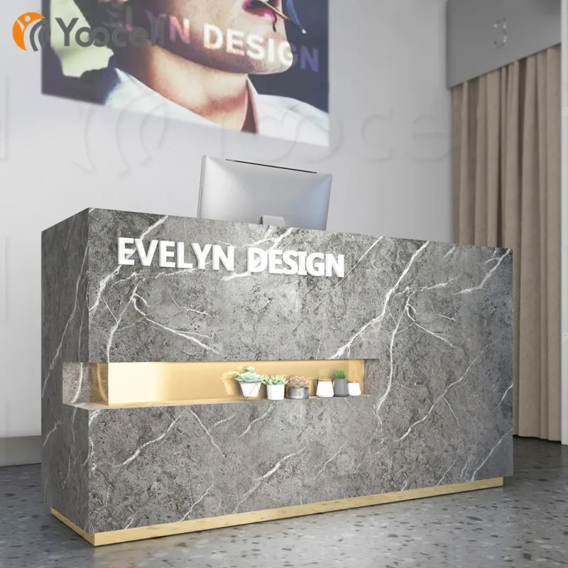 Yoocell Luxury salon equipment wholesale reception desk spa hair salon light grey color plywood table