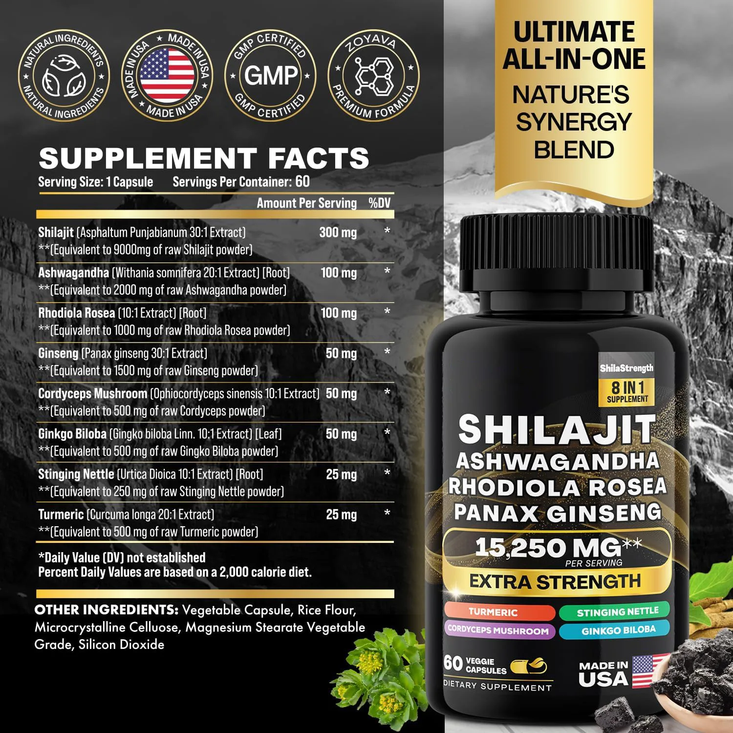 Чистые натуральные капсулы harvessted shilajit ashwagandha из региона Гималайса высокоактивные Биоактивные компоненты
