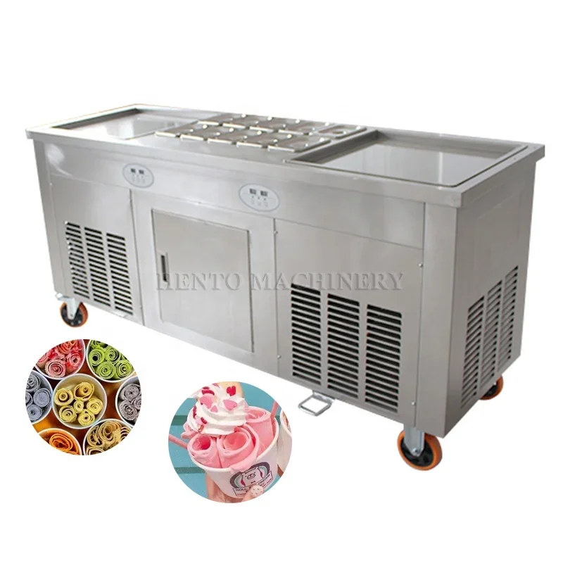 10 Fruit Container Double Pan Thailand Rolled Fried Ice Cream Machine / Instant Ice Cream Rolls Machine