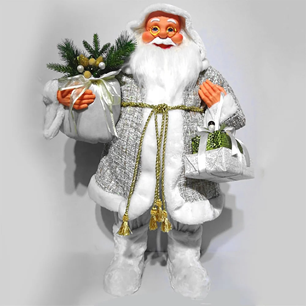 Wholesale indoor Christmas decor figurine White noel 60 cm Standing fabric Santa Claus