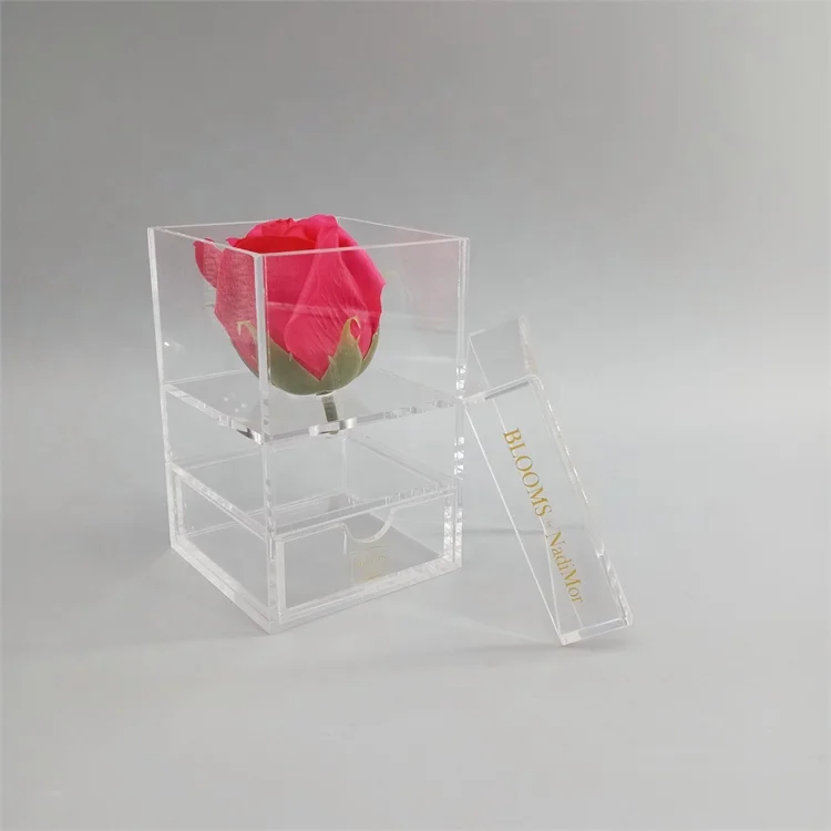 Hot sale square packaging box for exhibit luxury acrylic flower box with lid high quality gift exhibit box
